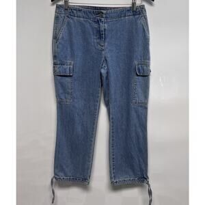 VTG Y2K 2004 Tommy Hilfiger Cargo Jeans Capris Grunge Skater Blue Size 4 Pockets